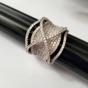 Sterling Silver 925 Sparkling Crossover X Ring